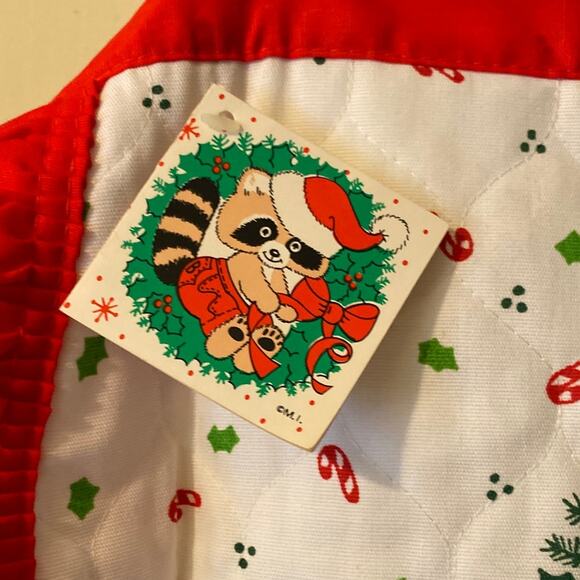 Vintage Christmas Half Apron Wreath Animal MCM Holiday Ruffle Hostess tie waist - Picture 3 of 11